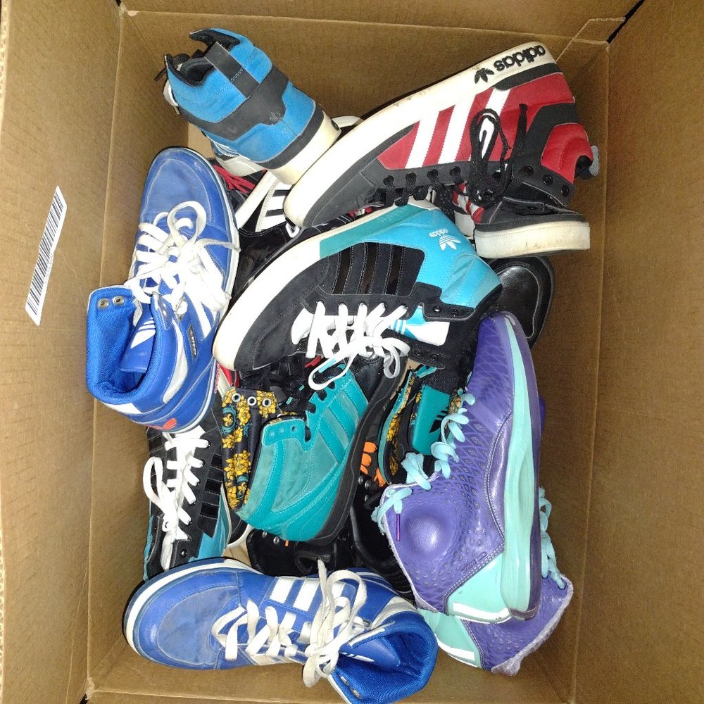 BOX OF ADIDAS HI TOP SNEAKERS